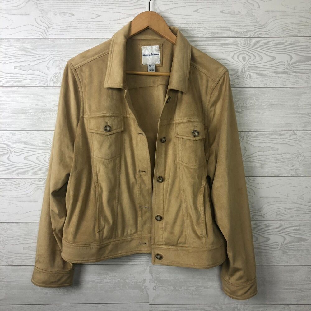 Tommy Bahama Women's XL Faux Suede Button Front Jacket Long Sleeve Tan
